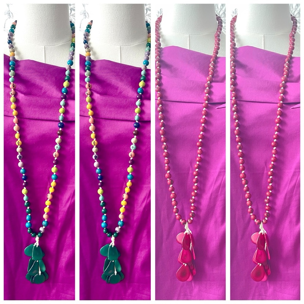 60% OFF. WHOLESALE 4 TAGUA tassel & ACAI Necklaces Ecuador Artisan Made RAINBOW
